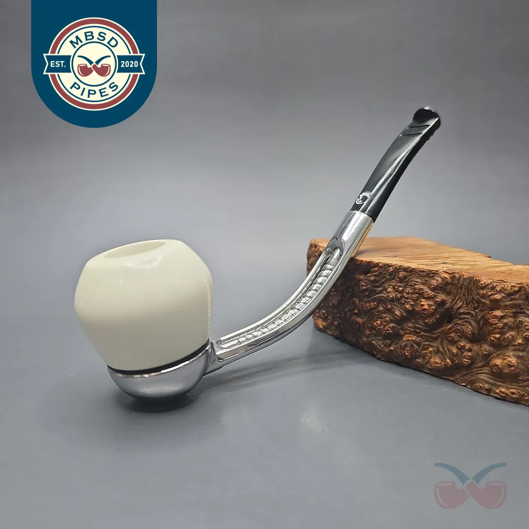 Falcon Bent Dental w/ MBSD Meerschaum Apple Block Meerschaum Bowl Pipe, New