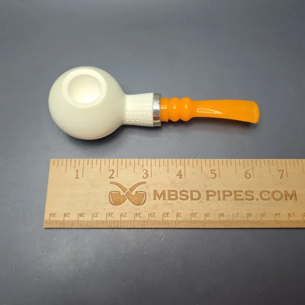MBSD Meerschaum Silver Smooth Author w/ Lattice Carvings Reverse Calabash Block Meerschaum Pipe, New - Image 12