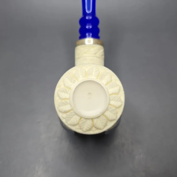 MBSD Meerschaum Silver Floral Bullcap Reverse Calabash Block Meerschaum Pipe, New - Image 8