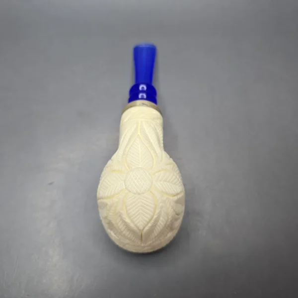 MBSD Meerschaum Silver Floral Bullcap Reverse Calabash Block Meerschaum Pipe, New - Image 11