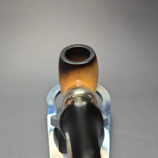 Belt Fumed & Floral Carved African Block Meerschaum Bent Billiard w/ Les Wood Silver Estate Pipe, Unsmoked - Image 6