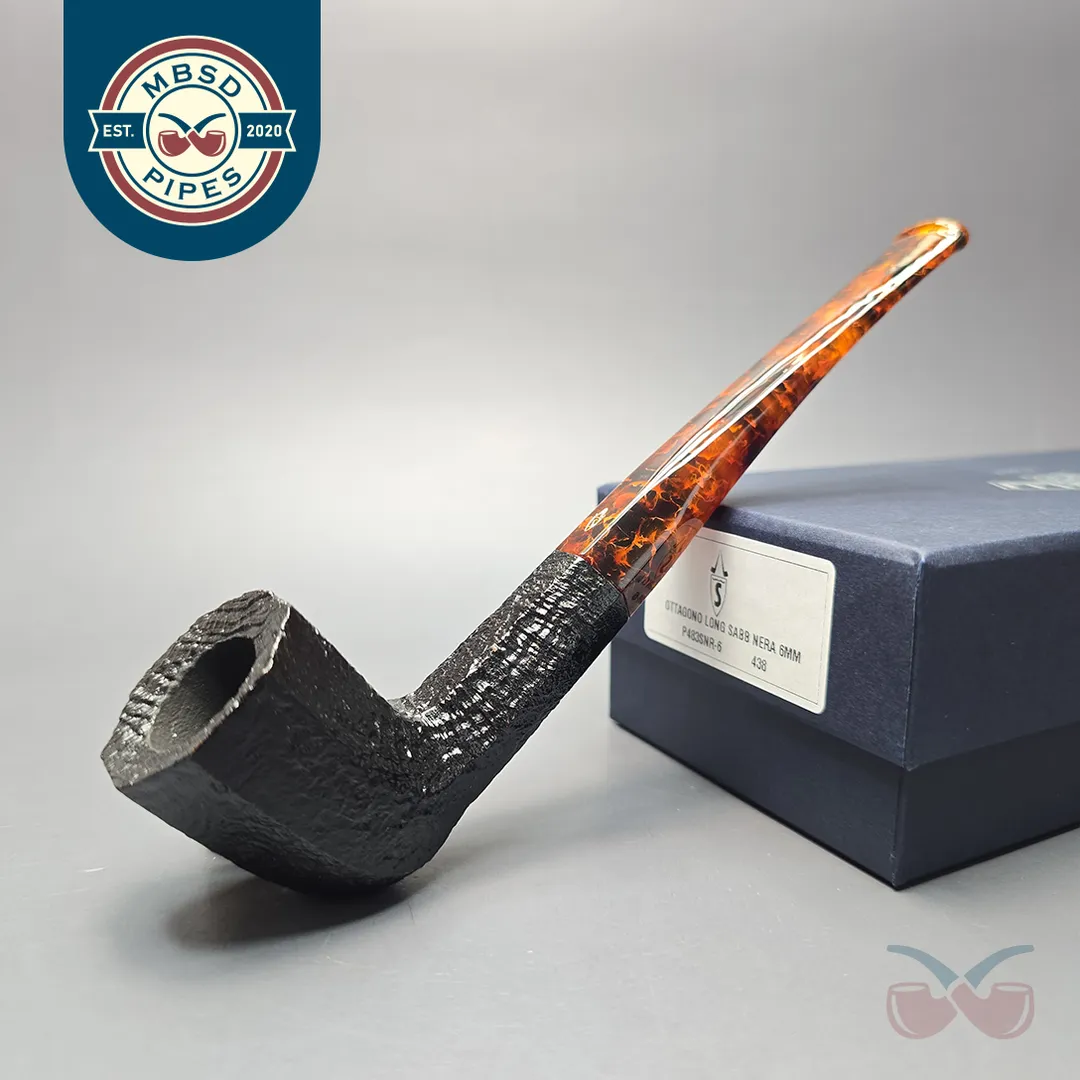 Savinelli Ottagono Long II Sandblasted Panel Dublin Briar Pipe, New, 6mm