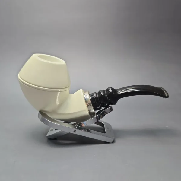 MBSD Meerschaum Silver Smooth Danish Bulldog Reverse Calabash Block Meerschaum Pipe, New - Image 3