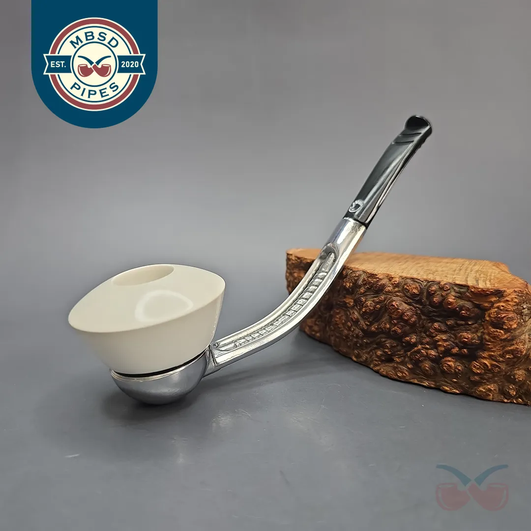 Falcon Bent Dental w/ MBSD Meerschaum Smooth Dublin Block Meerschaum Bowl Pipe, New