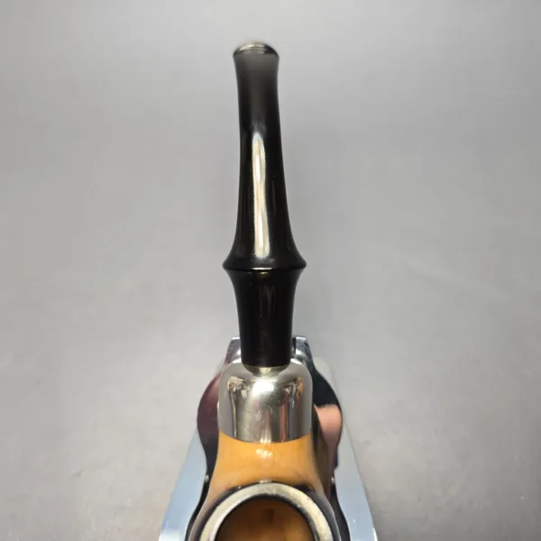 Belt Fumed & Floral Carved African Block Meerschaum Bent Billiard w/ Les Wood Silver Estate Pipe, Unsmoked - Image 8