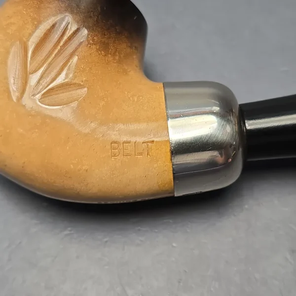 Belt Fumed & Floral Carved African Block Meerschaum Bent Billiard w/ Les Wood Silver Estate Pipe, Unsmoked - Image 11