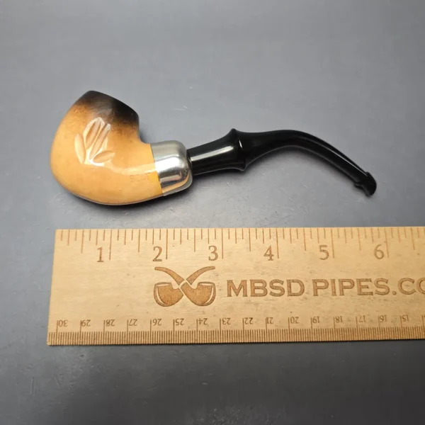 Belt Fumed & Floral Carved African Block Meerschaum Bent Billiard w/ Les Wood Silver Estate Pipe, Unsmoked - Image 13