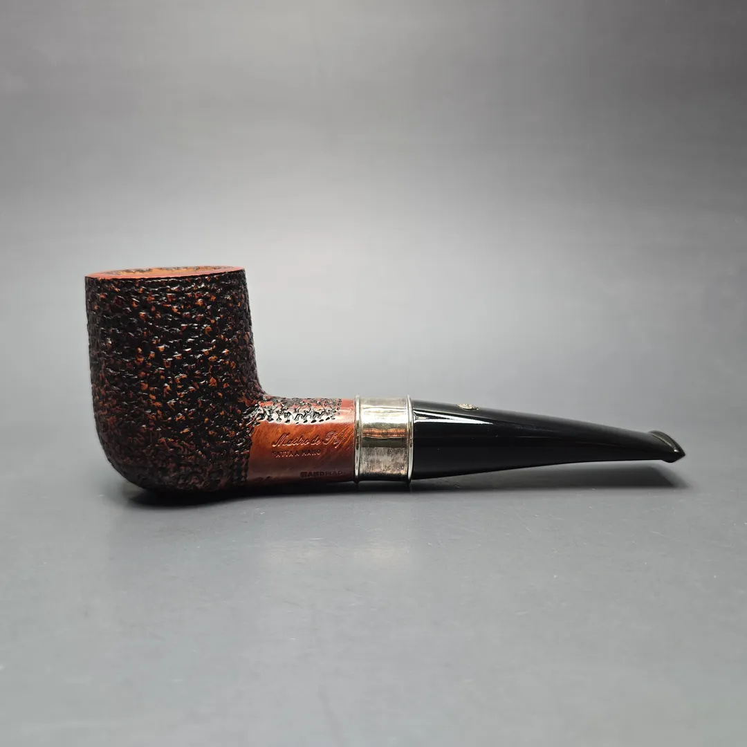 Mastro de Paja Unica Commissioner Rusticated Billiard w/ Silver Estate Briar Pipe, Unsmoked, 9mm - Image 2