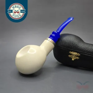 MBSD Meerschaum Silver Smooth Author Reverse Calabash Block Meerschaum Pipe, New