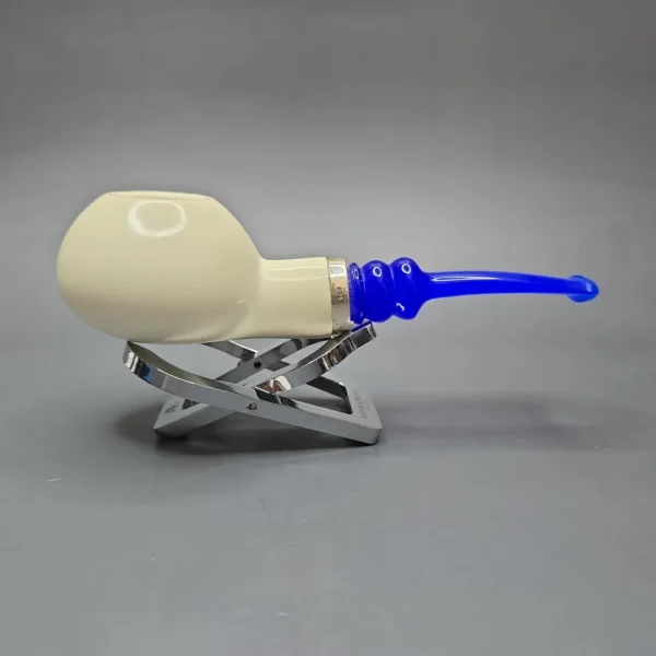 MBSD Meerschaum Silver Smooth Author Reverse Calabash Block Meerschaum Pipe, New - Image 3