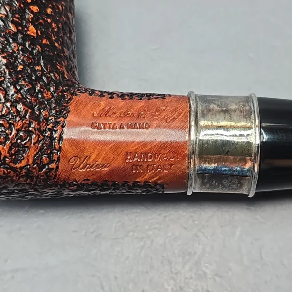 Mastro de Paja Unica Commissioner Rusticated Billiard w/ Silver Estate Briar Pipe, Unsmoked, 9mm - Image 11
