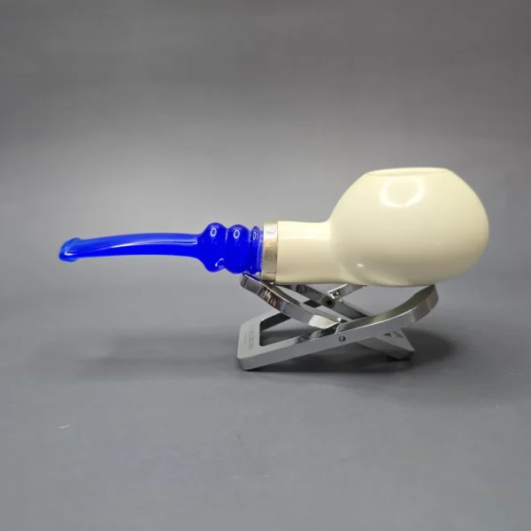 MBSD Meerschaum Silver Smooth Author Reverse Calabash Block Meerschaum Pipe, New - Image 5