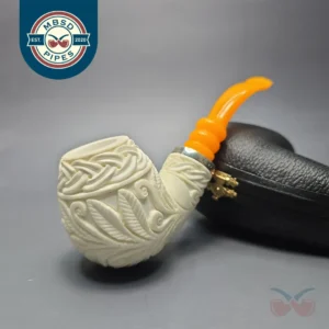 MBSD Meerschaum Silver Floral Brandy Reverse Calabash Block Meerschaum Pipe, New