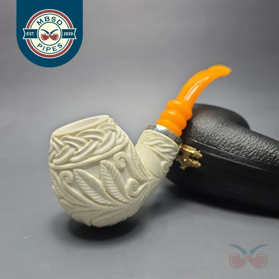 MBSD Meerschaum Silver Floral Brandy Reverse Calabash Block Meerschaum Pipe, New