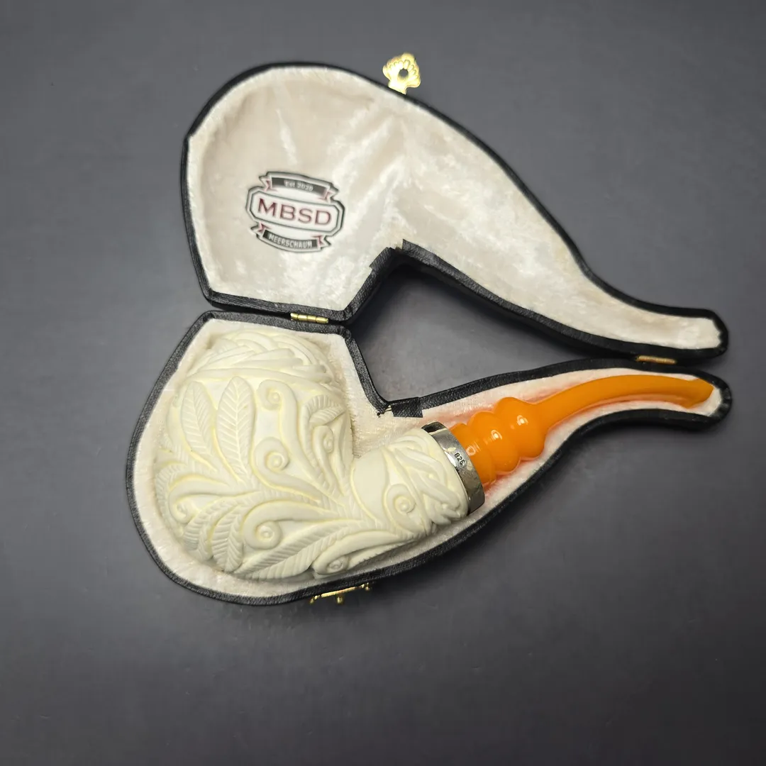 MBSD Meerschaum Silver Floral Brandy Reverse Calabash Block Meerschaum Pipe, New - Image 2