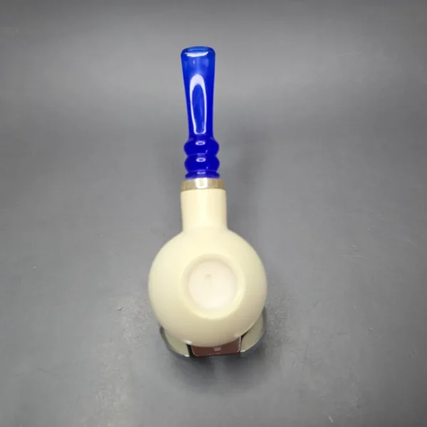 MBSD Meerschaum Silver Smooth Author Reverse Calabash Block Meerschaum Pipe, New - Image 10