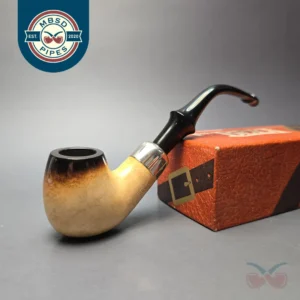 Belt (London Meerschaum) Fumed African Block Meerschaum Bent Billiard with Les Wood Silver (Unsmoked Estate)