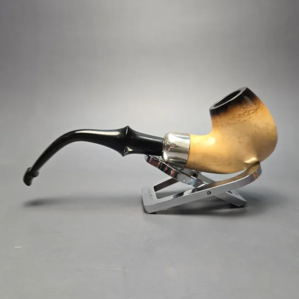 Belt (London Meerschaum) Fumed African Block Meerschaum Bent Billiard with Les Wood Silver (Unsmoked Estate) - Image 4