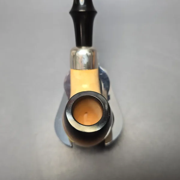 Belt (London Meerschaum) Fumed African Block Meerschaum Bent Billiard with Les Wood Silver (Unsmoked Estate) - Image 7