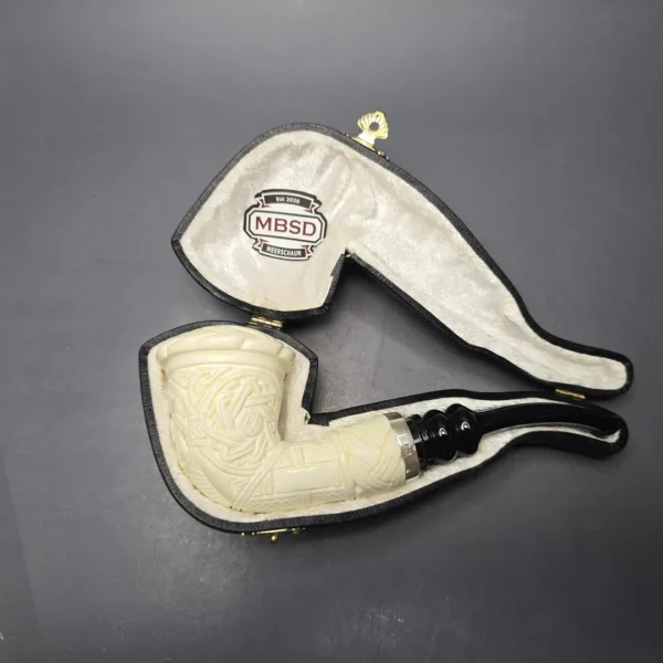 MBSD Meerschaum Silver Guilloche Calabash Reverse Calabash Block Meerschaum Pipe, New - Image 12