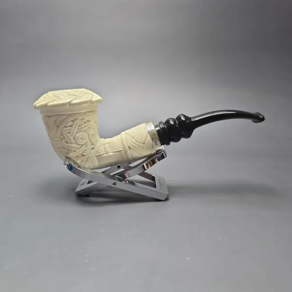 MBSD Meerschaum Silver Guilloche Calabash Reverse Calabash Block Meerschaum Pipe, New - Image 11