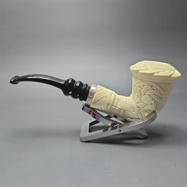 MBSD Meerschaum Silver Guilloche Calabash Reverse Calabash Block Meerschaum Pipe, New - Image 10