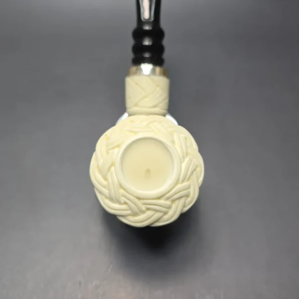 MBSD Meerschaum Silver Guilloche Calabash Reverse Calabash Block Meerschaum Pipe, New - Image 6
