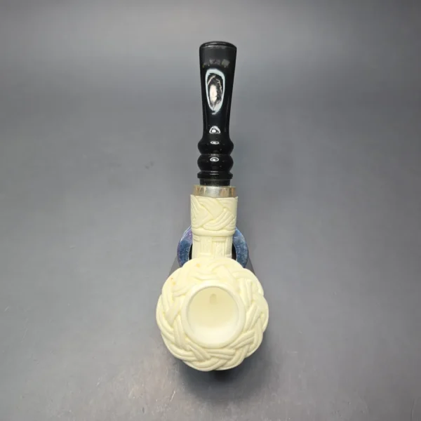 MBSD Meerschaum Silver Guilloche Calabash Reverse Calabash Block Meerschaum Pipe, New - Image 5