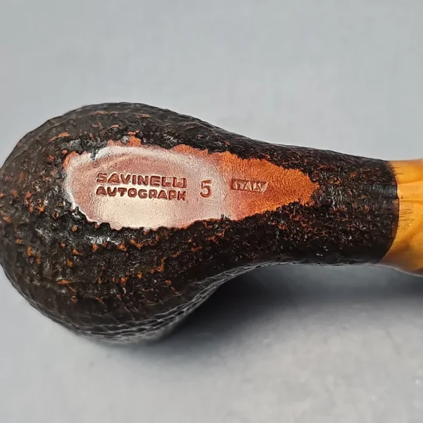 Savinelli Autograph (5) Partially Sandblasted Bent Billiard with Bamboo (Estate) - Image 9