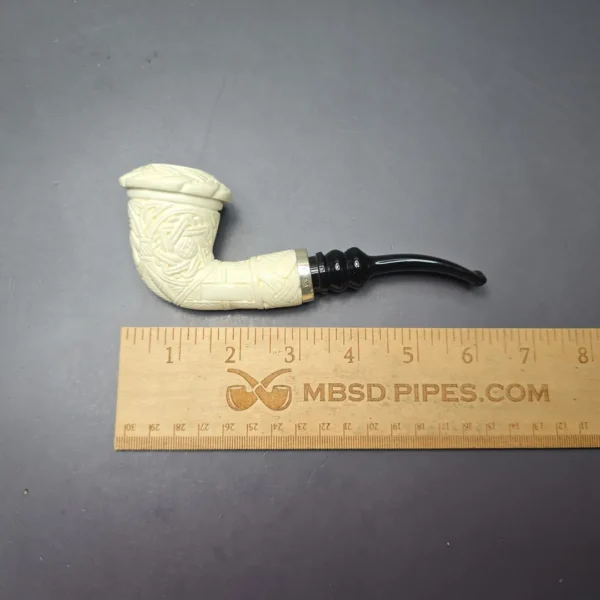 MBSD Meerschaum Silver Guilloche Calabash Reverse Calabash Block Meerschaum Pipe, New - Image 3