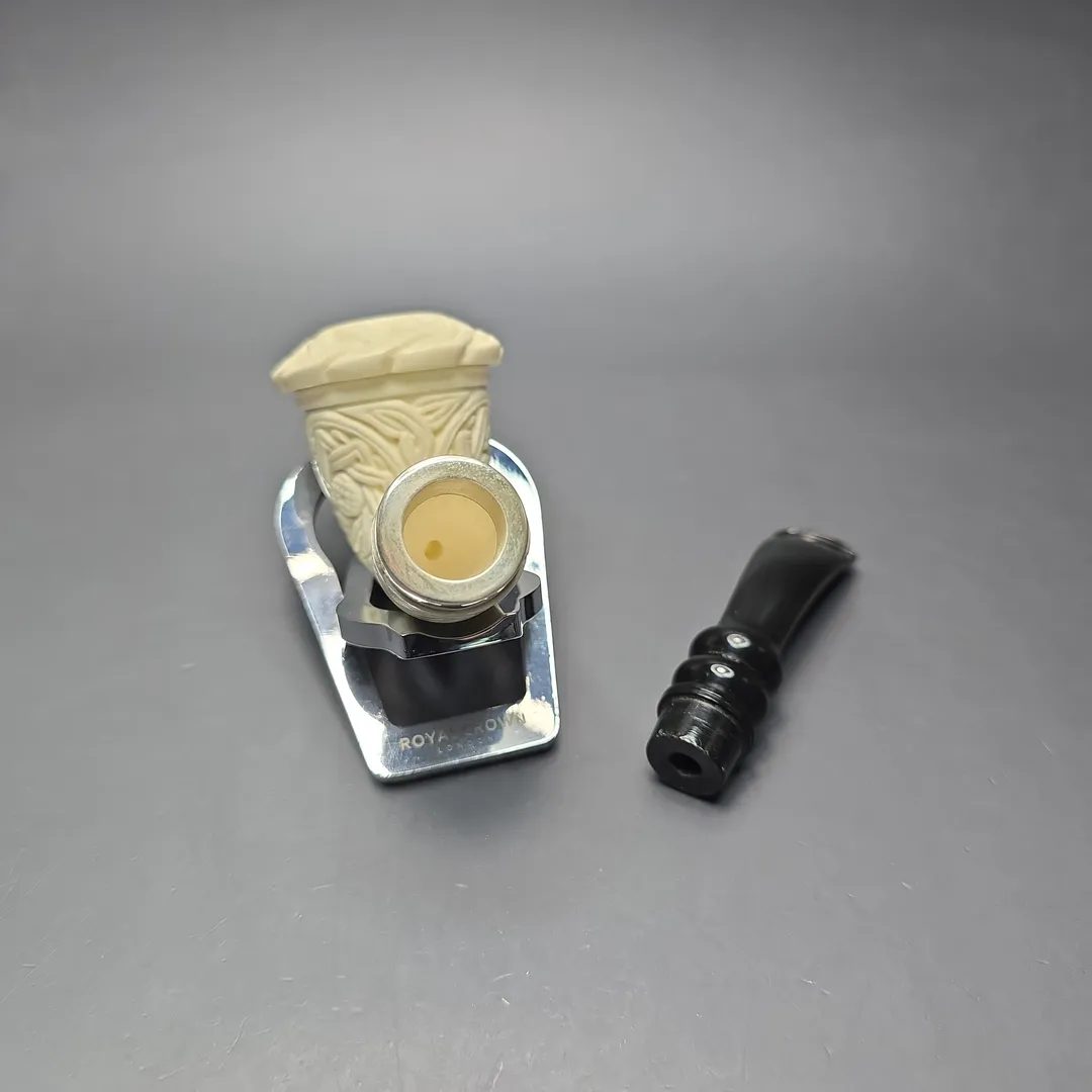 MBSD Meerschaum Silver Guilloche Calabash Reverse Calabash Block Meerschaum Pipe, New - Image 2