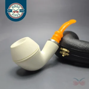 MBSD Meerschaum Silver Smooth Rhodesian Reverse Calabash Block Meerschaum Pipe, New