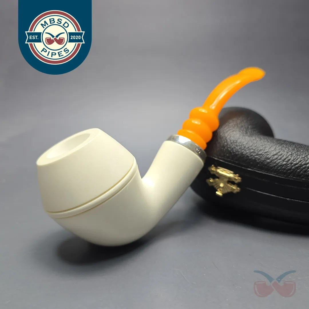 MBSD Meerschaum Silver Smooth Rhodesian Reverse Calabash Block Meerschaum Pipe, New