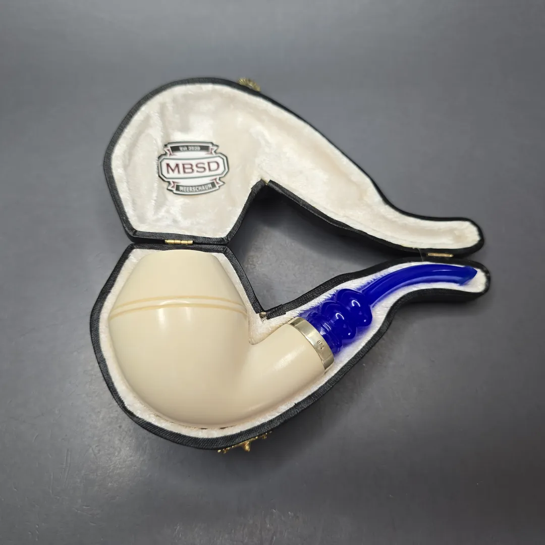 MBSD Meerschaum Silver XL Smooth Rhodesian Reverse Calabash Block Meerschaum Pipe, New - Image 2