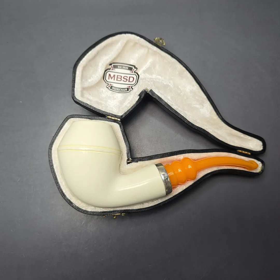 MBSD Meerschaum Silver Smooth Rhodesian Reverse Calabash Block Meerschaum Pipe, New - Image 2