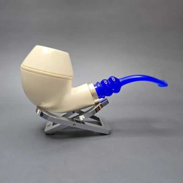 MBSD Meerschaum Silver XL Smooth Rhodesian Reverse Calabash Block Meerschaum Pipe, New - Image 3