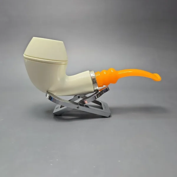 MBSD Meerschaum Silver Smooth Rhodesian Reverse Calabash Block Meerschaum Pipe, New - Image 3