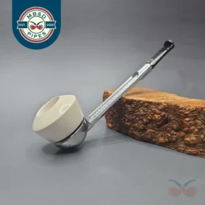 Falcon Chrome Dental w/ MBSD Meerschaum Rhodesian Block Meerschaum Bowl Pipe, New