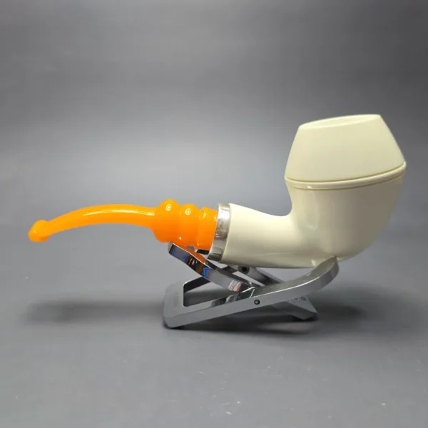 MBSD Meerschaum Silver Smooth Rhodesian Reverse Calabash Block Meerschaum Pipe, New - Image 4