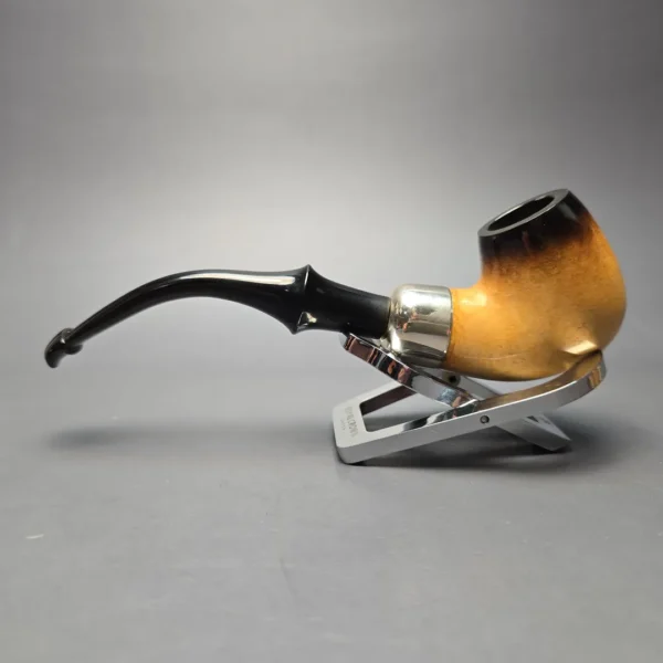 Belt Fumed African Block Meerschaum Bent Billiard w/ Les Wood Silver Estate Pipe, Unsmoked - Image 4