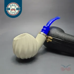 MBSD Meerschaum Silver Spiral Carved Apple Reverse Calabash Block Meerschaum Pipe, New