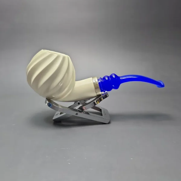 MBSD Meerschaum Silver Spiral Carved Apple Reverse Calabash Block Meerschaum Pipe, New - Image 3