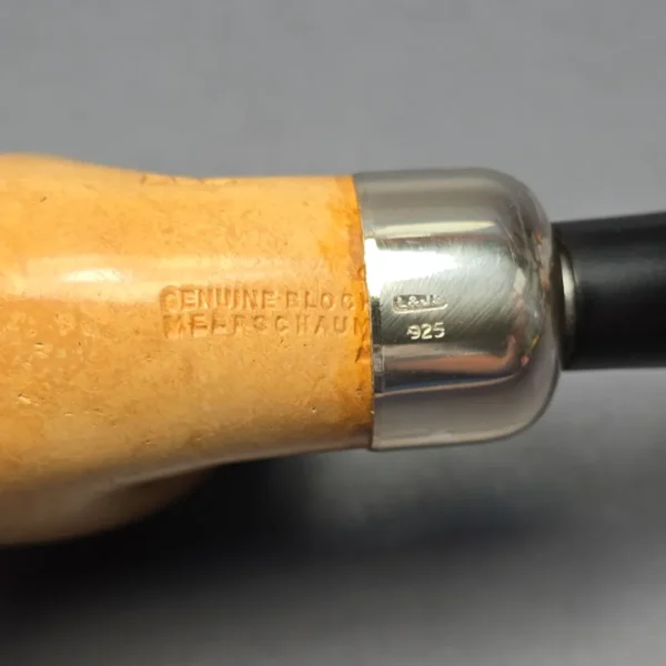 Belt Fumed African Block Meerschaum Bent Billiard w/ Les Wood Silver Estate Pipe, Unsmoked - Image 12
