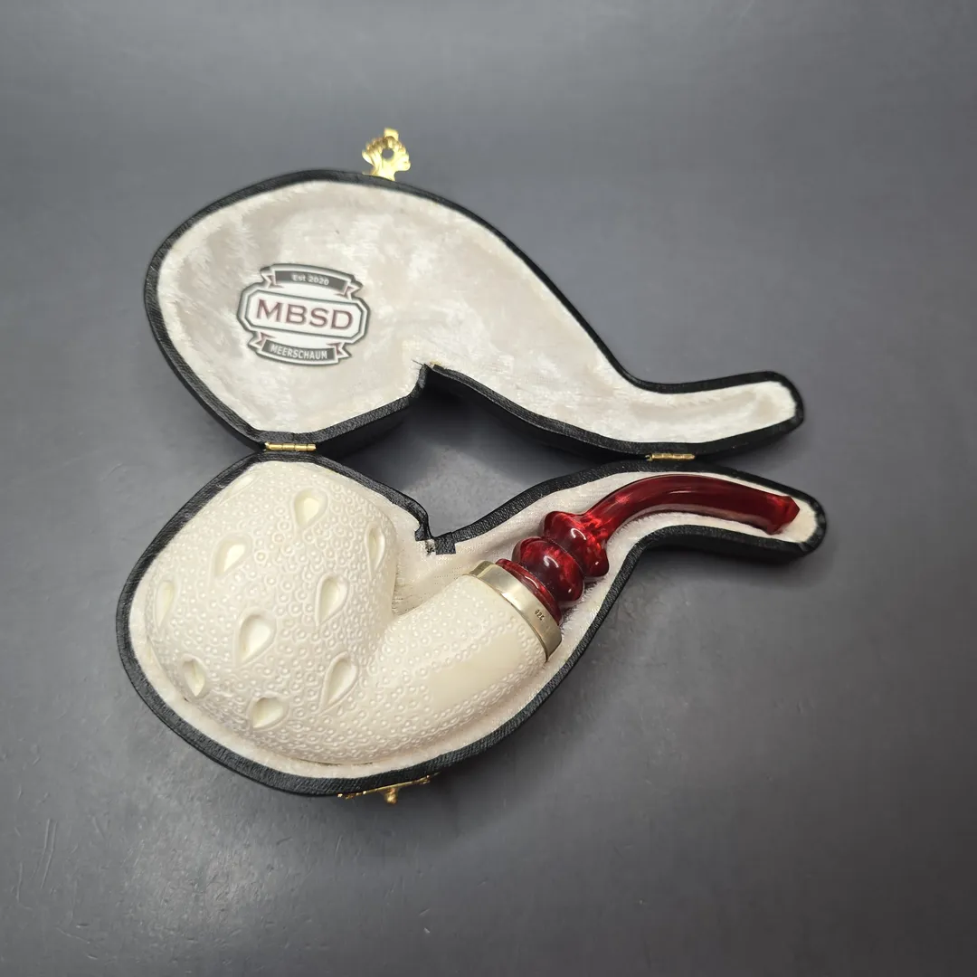 MBSD Meerschaum Silver Lattice Carved Bent Billiard Reverse Calabash Block Meerschaum Pipe, New - Image 2