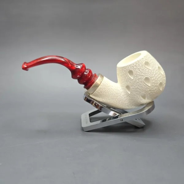 MBSD Meerschaum Silver Lattice Carved Bent Billiard Reverse Calabash Block Meerschaum Pipe, New - Image 5