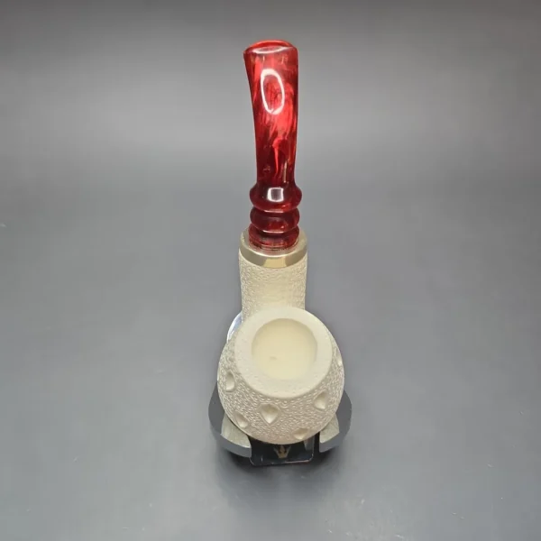 MBSD Meerschaum Silver Lattice Carved Bent Billiard Reverse Calabash Block Meerschaum Pipe, New - Image 10