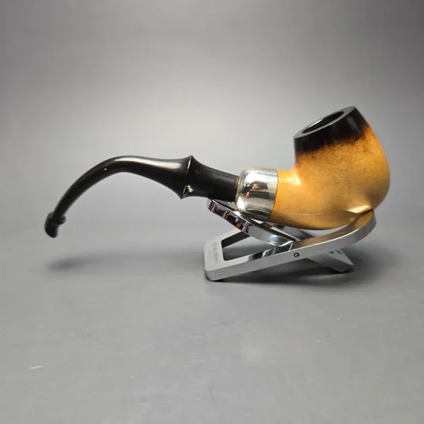 Belt Fumed African Block Meerschaum Bent Billiard w/ Les Wood Silver Estate Pipe, Unsmoked - Image 4