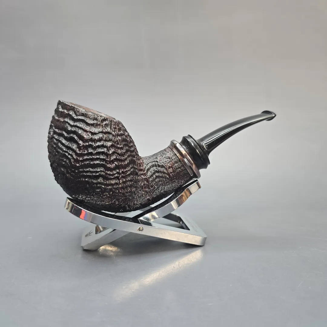Abe Herbaugh Sandblasted Brandy w/ Silver Estate Briar Pipe, American Estates - Image 2