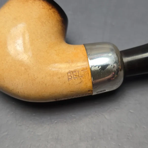 Belt Fumed African Block Meerschaum Bent Billiard w/ Les Wood Silver Estate Pipe, Unsmoked - Image 11
