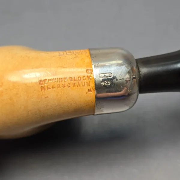 Belt Fumed African Block Meerschaum Bent Billiard w/ Les Wood Silver Estate Pipe, Unsmoked - Image 12